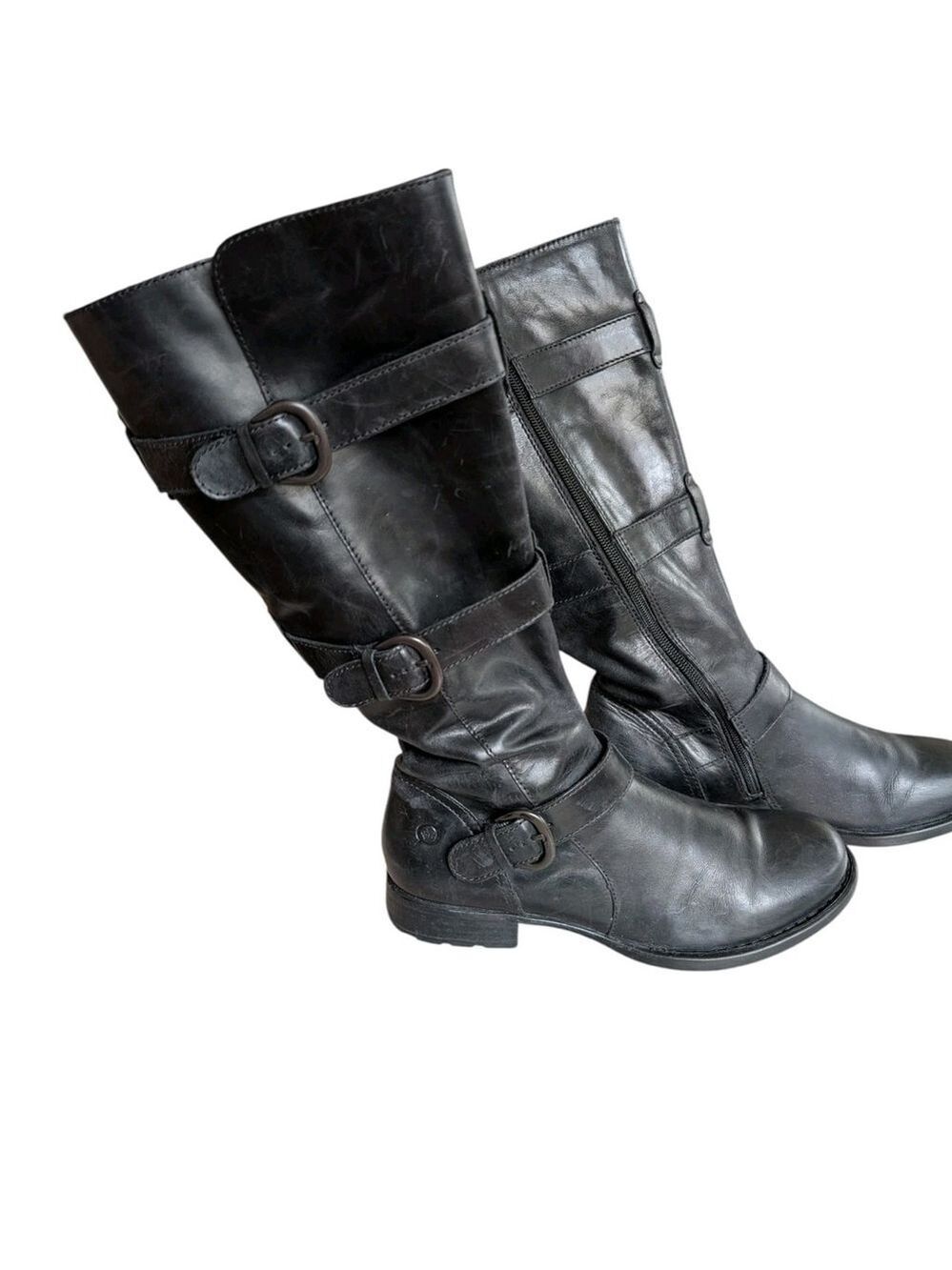 Born Attila Leather Buckle Riding Boot Black Women Size 7.5 M $208
